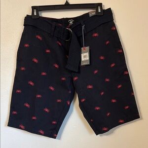 Beverly Hills Polo Club Black Shorts with Red Crab Pattern 30” waist, belt nwt